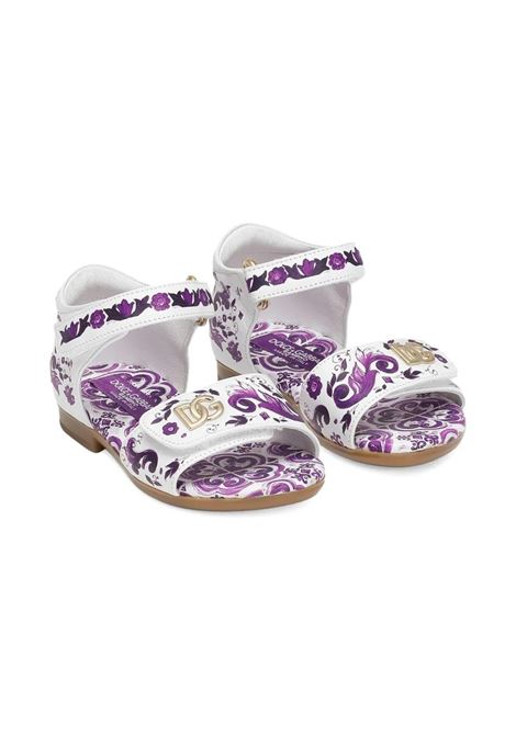 Sandali Bianchi Con Stampa Maiolica Viola DOLCE & GABBANA KIDS | D20099-AV210I03TN